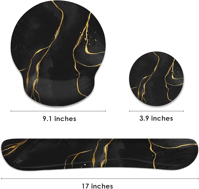 Britimes Ergonomic Mouse Pad Set with Wrist Rest, Black Gold Marble - Image 2