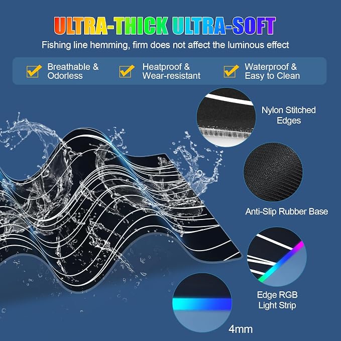Mouse Pad with Phone Holder, Wireless Charging Desk Mat, RGB Gaming Mousepad Home Office Large Desk Pad with Ultra-Smooth Surface, Non-Slip Base, Waterproof Keyboard Pad,Wavy Black - Image 6