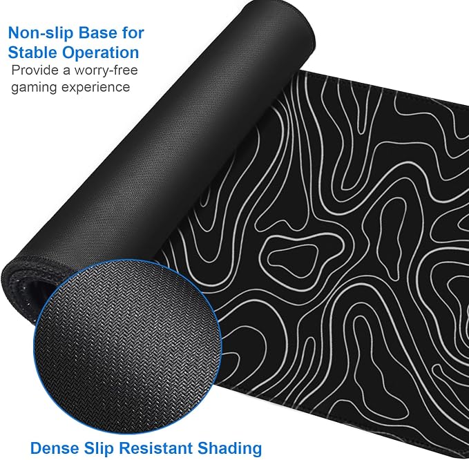 Large Extended Gaming Mouse Pad, 31.5x15.7 inch Computer Keyboard Mouse Mat, Water Resist Non-Slip Mousepad Rubber Base Long XXL Desk Mouse Pad for Gaming, Office & Home, Black White Lines - Image 4