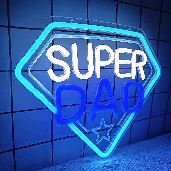 Fathers Day Neon Sign Super Dad Led Sign Dimmable Father‘s Day Decorations New Dad Neon Lights Super Dad Decorations for Father Dad Birthday Gifts - Image 2