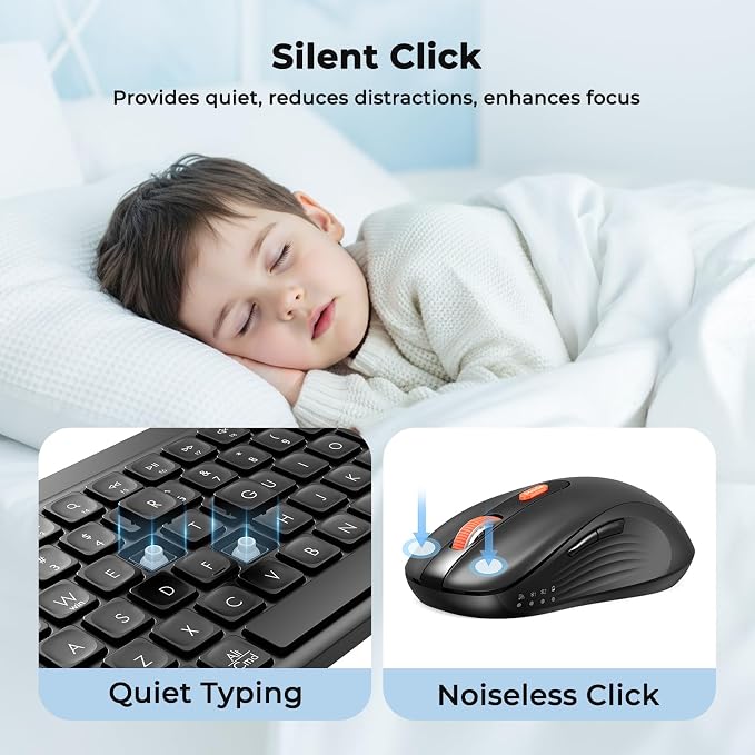 MEETION Bluetooth Keyboard and Mouse Combo, Silent Multi-Device, Black - Image 3