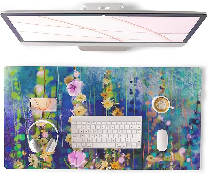 QiyI PU Leather Large Mouse Pad, Office Decor, 31.5" x 15.7", Ivy Flowers | Desk Décor Accessories, Extended Size, Waterproof & Easy to Clean, Smooth Surface, Non Slip Desk Organization by QIYI