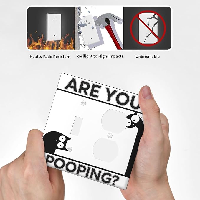 Decorative Outlet Covers Funny Bathroom Art with Are You Pooping 2 Gang Combination 1 Toggle/1 Duplex Light Switch Cover Gfci Wall Plate Electrical Receptacle Switchplate for Country Decor - Image 6
