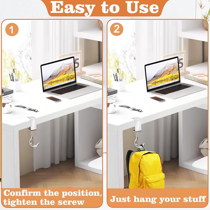 6 Pcs Adjustable Table Hooks for Hanging Bags, Heavy Duty Metal Backpack Hooks for Desk - Image 7