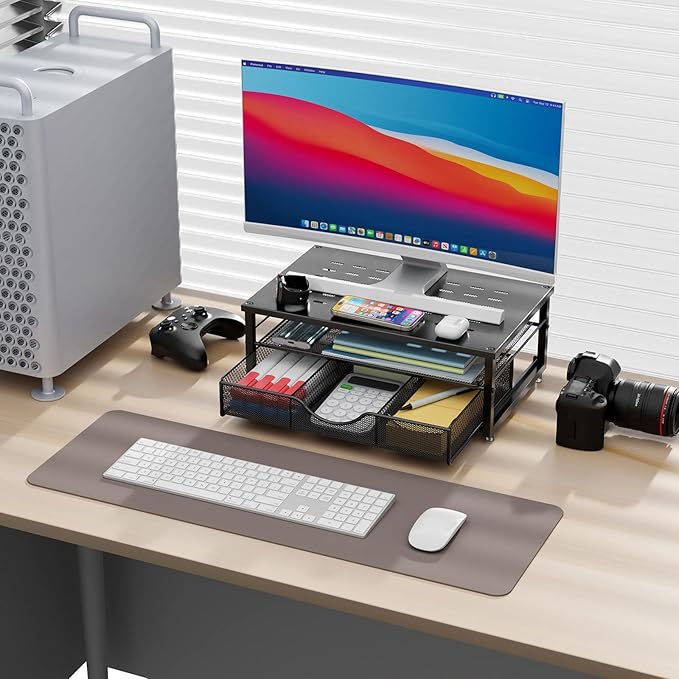 gianotter Computer Monitor Stand Riser with Drawer | Desk Organizers and Accessories Desk Accessories & Workspace Desktop Organizers Storage for Printer Stand (Black) - Image 2