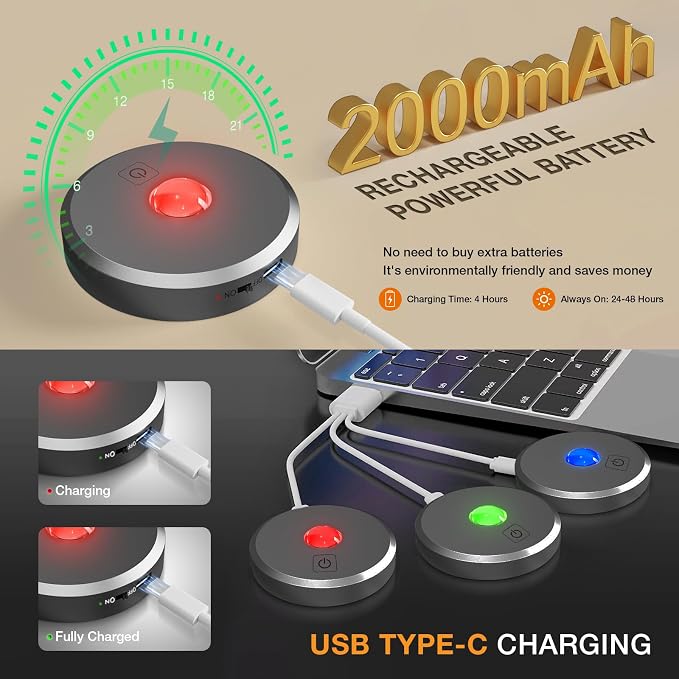 RGB Puck Lights with Remote Control, 2000mAh Rechargeable Stick on Led Lights, 9 Colors & 2 Dynamic, Tap Light with Timing,Under Cabinet Lighting for Closet,Kitchen,Cabinet,Shelf,Grey, 5 Pack - Image 3
