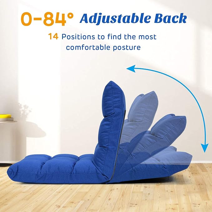 Giantex Adjustable Floor Gaming Sofa Chair 14-Position Cushioned Folding Lazy Recliner High Resilience Sponge, Breathable Cotton & Linen Fabric Sleeper Bed Couch Recliner (Navy) - Image 4