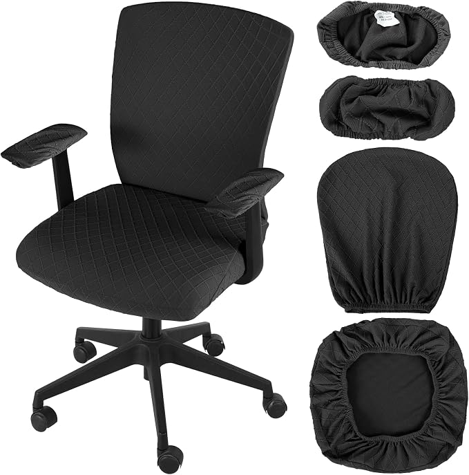 Tallew 4 Pcs Office Chair Covers Set Computer Universal Protective Stretchable Chair Seat Covers Desk Armrest Slipcovers Pads Office Cushion Backrest for Rotating(Dark Grey) by Tallew