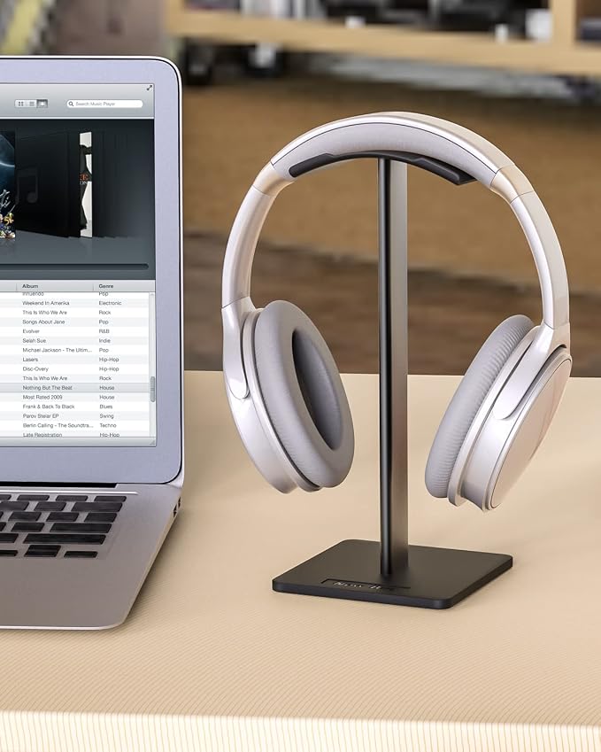 New Bee Headphone Stand Headset Holder Earphone Stand | Aluminum Supporting Bar Flexible Headrest ABS Solid Base for All Headphones Size (Black) - Image 4