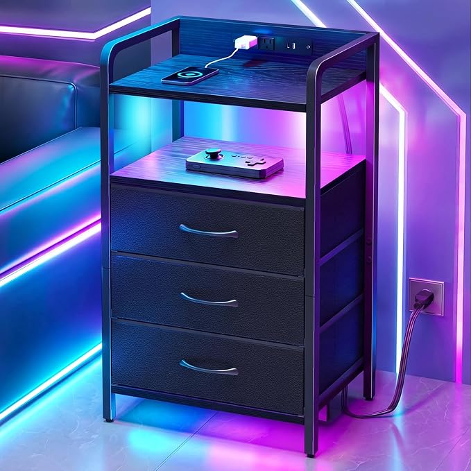 Fixwal Led Nightstand with Multiple Gradient Color Light Effects, Black by Fixwal