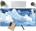 Aesthetic Blue and White Puffy Clouds Desk Mat, XXL Large Kawaii Blue Extended Gaming Mouse Pad with Stitched Edges, Cute Big Laptop Keyboard and Mouse Mat for Women Office Decor Mat 31.5x15.7 in by TENG+DA+QING