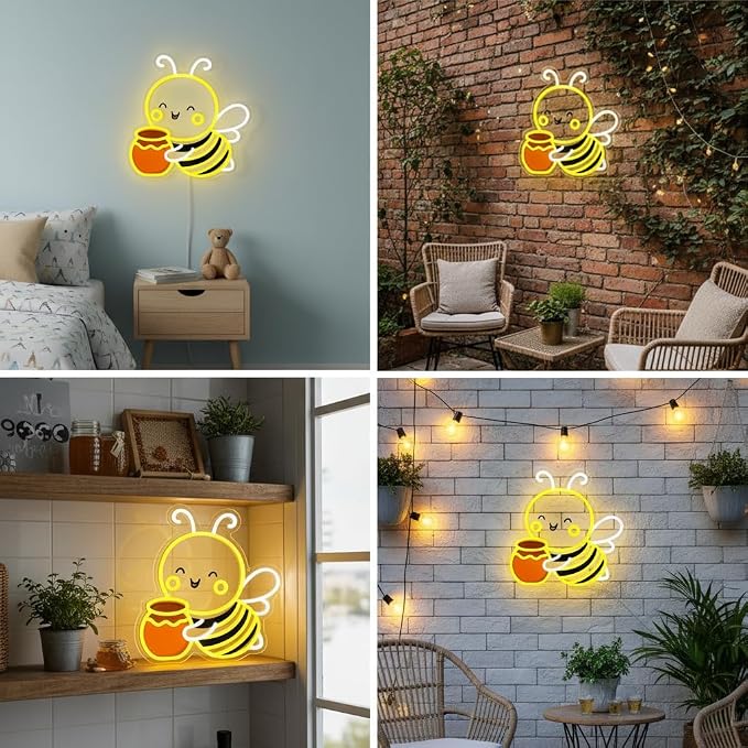 Bee Neon Sign Wall Art Cute Animal Neon Sign Honey Bee Lights Decor - Image 9