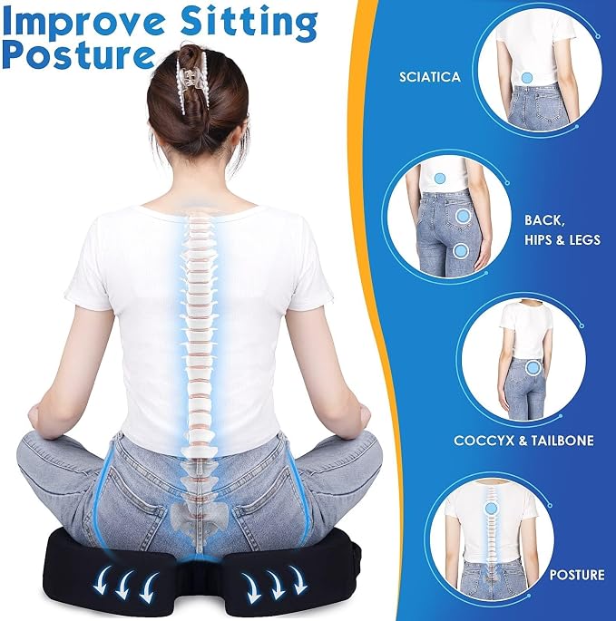 TushGuard Seat Cushion for Office Chair, Car, Memory Foam, Black X-Large | For Back, Coccyx, Sciatica, Tailbone Pain, Ergonomic Design, Non-Slip, Desk Wheelchair Use, Supportive Butt Pillow, For Man - Image 6