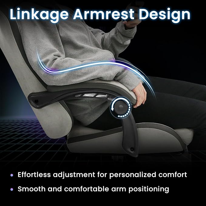 N-GEN GAMING Gaming Chair, Reclining Backrest, Footrest, Fabric, Grey | Ergonomic Design with Reclining Backrest, Linkage Armrests and High-Density Foam, Comfy Seating for Computer or Home Office - Image 9