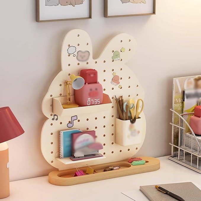 Desk Pegboard Gaming Desk Organizer Desk Back Panel, Solid Wood Base Pegboard, Storage Rack with Pegboard Hook, for Office Dormitory Home Desk(32.2 * 39.8cm) - Image 7