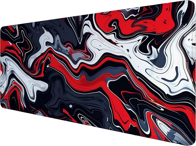 Red Marble Fluid Gaming Mouse Pad Desk Pad Abstract Black White Mousepad XL Large Gaming Mouse Pad Laptop Keyboard Mat Desk Pad Office Home Decor for Women Girl 35.4"x15.7" by Unknown