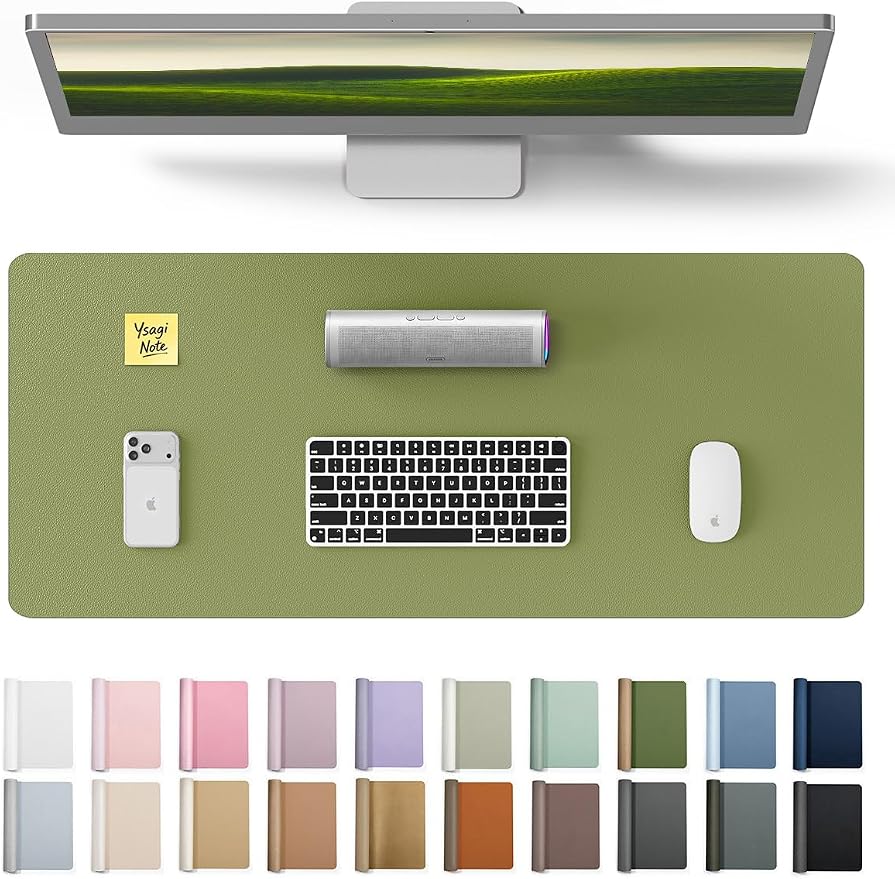 YSAGi Leather Desk Protector, Office Mat, Large Mouse Mat, Non-Slip PU Leather Blotter, Laptop Desk Pad, Waterproof Writing Pad for Office and Home (Green, 23.6" x 13.8") by YSAGi