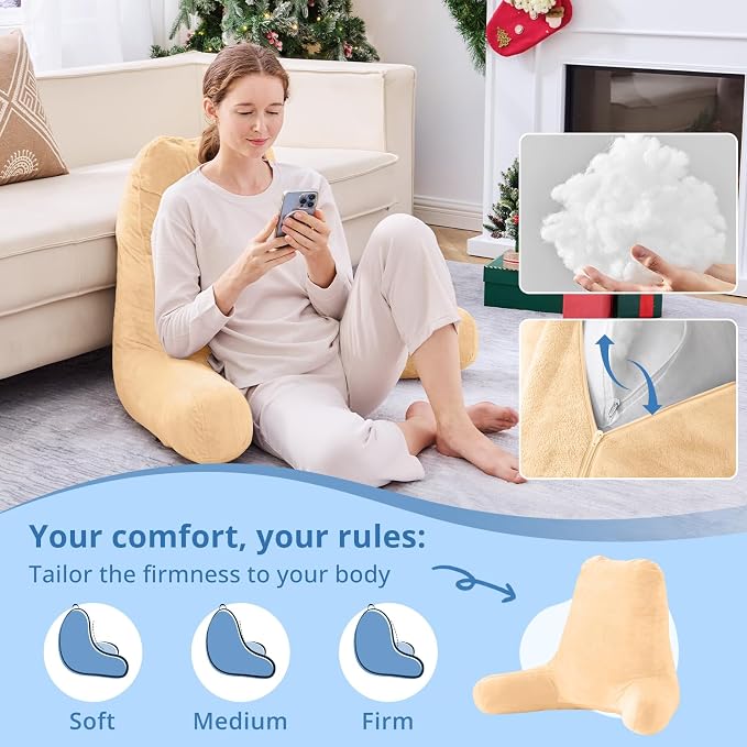 Sasttie Reading Pillow for Bed, Back Pillow for Sitting Up, Camel - Image 3