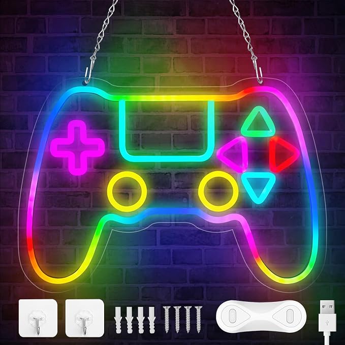 Qusea Gamer Neon Sign Gamepad Shaped RGB LED Neon Lights Gaming Sign USB Powered Game Gift for Boys Bedroom Gamer Room Wall Decor - Image 4