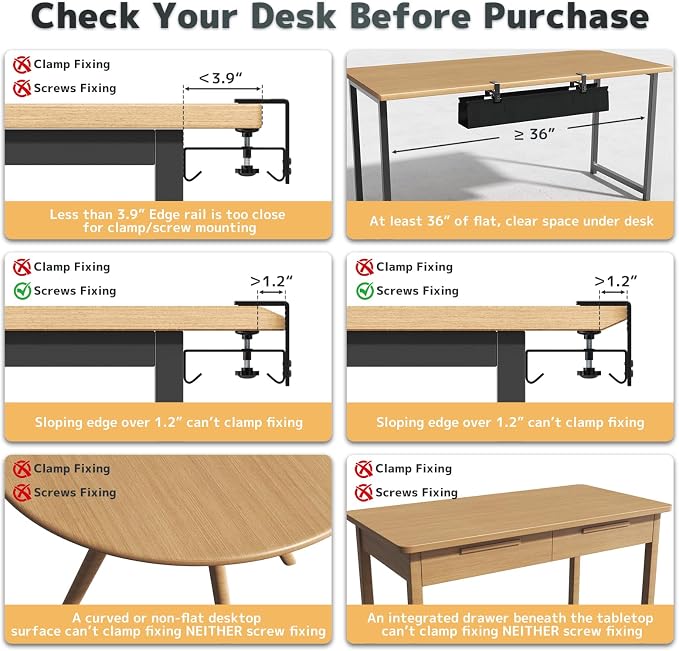 No Drill Under Desk Cable Management Tray - 36" Clamp/Screw Desk Cord Management, Premium Fabric Cable Racyway for Office & Home - Image 7