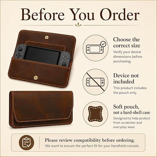 D&M leather studio Handmade Full Grain Leather Carrying Case for 5.5 Inch Handheld Game Console with Magnetic Snap Closure.Compatible with Switch Lite - Image 3