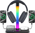 Headphone Stand with Wireless Charger,Gaming Headset stand with RGB Light Mode,For Airpod Max Stand Compatible with Airpod Pro/3/2,For iPhone 17/16/15/14/13/12/11,Gifts for Gamers & Music Lover(Black) by Unknown