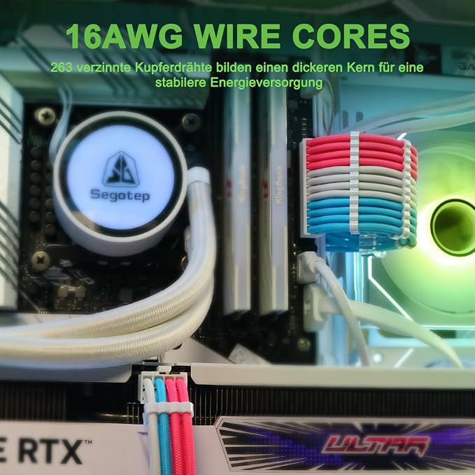 Sirlyr PSU Ext Kit,24/8Pin Pre-Bent&Gold Terminals,Pink/Blue/Wht - Image 7
