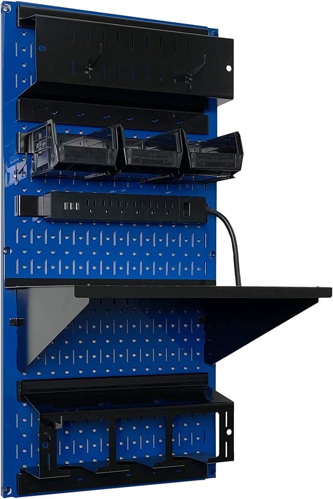 Wall Control Power Tool Storage Organizer Kit Cordless Drill Holder Charging Station Rack 16” x 32” Metal Pegboard Organization System (Blue Pegboard) - Image 2