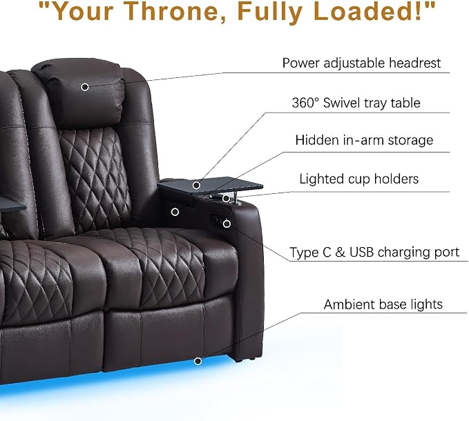 comfiroom Top-Grain Leather Home Theater Seating, Dual-Motor Power Recliner - Image 5