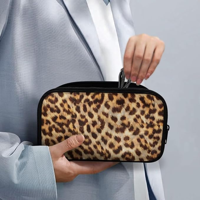 Leopard Print Electronics Case, Mini Cable Organizer Bag for Essentials, Tech Accessory with Cord Organizer for Phone, Power Bank, SD Card - Image 4
