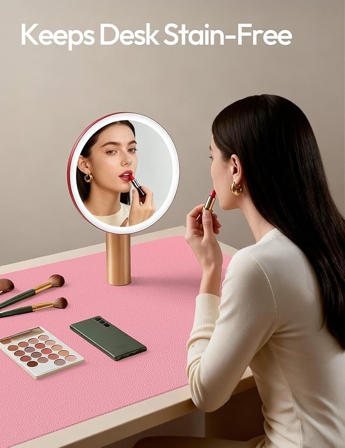 YSAGi Leather Desk Pad Protector, Large Mouse Pad, Non-Slip PU Leather Desk Blotter, Laptop Desk Pad/Mat, Waterproof Writing Pad for Office and Home (23.6" x 13.8", Pink) - Image 4