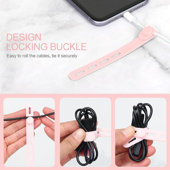 Donruby 24Pcs Silicone Cable Ties, Reusable Cord Organizer Straps, Pink - Image 4