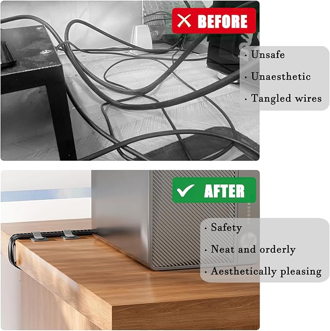 80PCS Hook and Loop Cable Ties, Under Desk Cable Management, Adhesive Cable Straps, Cord Management Hider Idea, Cord Organizer for Desk, Computer Accessories, Home Office Organization, White+Gray - Image 5