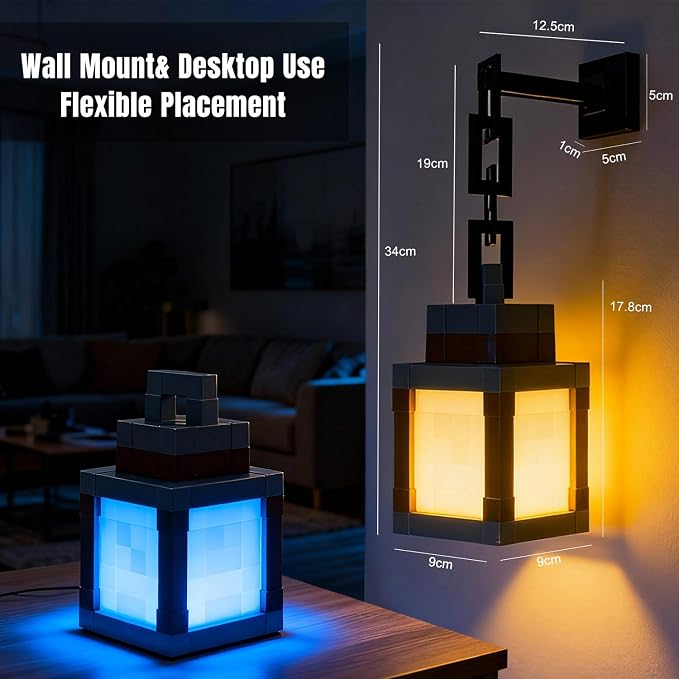 LOUHH Pixelated Lantern Night Light, 16 Color LED Wall Night Light with Remote Control - Rechargeable Retro Pixel Style Table Lamp for Game Room Kids Room Decor and Children's Gifts - Image 4