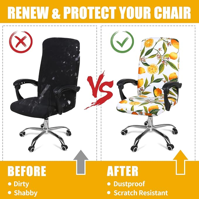 Smiry Stretch Printed Office Computer Desk Chair Covers, Yellow | Universal Desk Rotating Chair Slipcovers Removable Washable, Soft Fit Anti-Dust Spandex Protector Cover with Zipper - Image 7