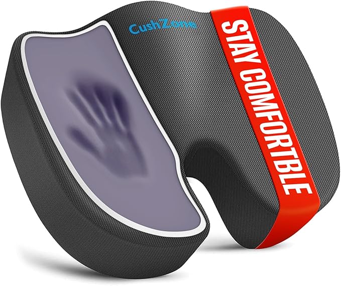 CushZone XXL Memory Foam Seat Cushion for Office & Car, Gray | U-shaped Coccyx Cutout, Contoured Design, Breathable Removable Mesh Cover, Non-Slip Base, Carry Handle by CushZone