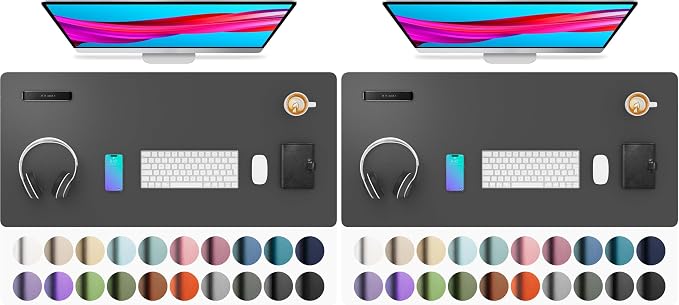 Aothia Leather Desk Pad Protector, Mouse Pad, Office Desk Mat, Non-Slip PU Leather Desk Blotter, Laptop Desk Pad, Waterproof Desk Writing Pad for Office and Home (Gray,36" x 17") (Pack of 2) by AothiaSimpleNaturalUnique