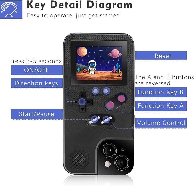 Game Phone Case, 168 Built-in Small Video Games, Black, Compatible with iPhone 15 Pro Max - Image 4