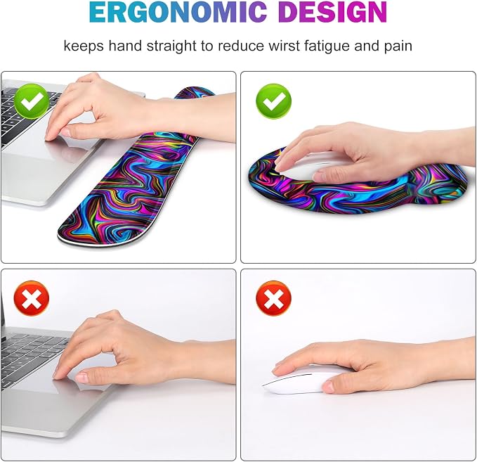 Gaming Mouse Pad, Large Desk Mat, Cute Desk Pad Protector, 4in1 XXL Mousepad + Keyboard Wrist Rest+Mouse Wrist Rest+Coaster Set with Ergonomic Desk Pad for Home Office Computer, Dazzling Bright Color - Image 3