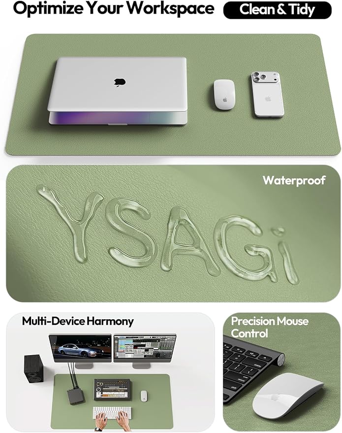 YSAGi Leather Desk Protector, Office Mat, Large Mouse Mat, Non-Slip PU Leather Blotter, Laptop Desk Pad, Waterproof Writing Pad for Office and Home (Bamboo Green, 47.2" x 23.6") - Image 8