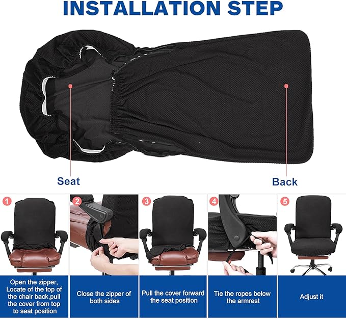 NeColorLife Office Chair Cover with Armrest Covers,Medium,Black | Thick Stretch Jacquard Fabric Helps Protect Office and Desk Chairs From Daily Wear; Includes 2 Armrest Covers. - Image 6