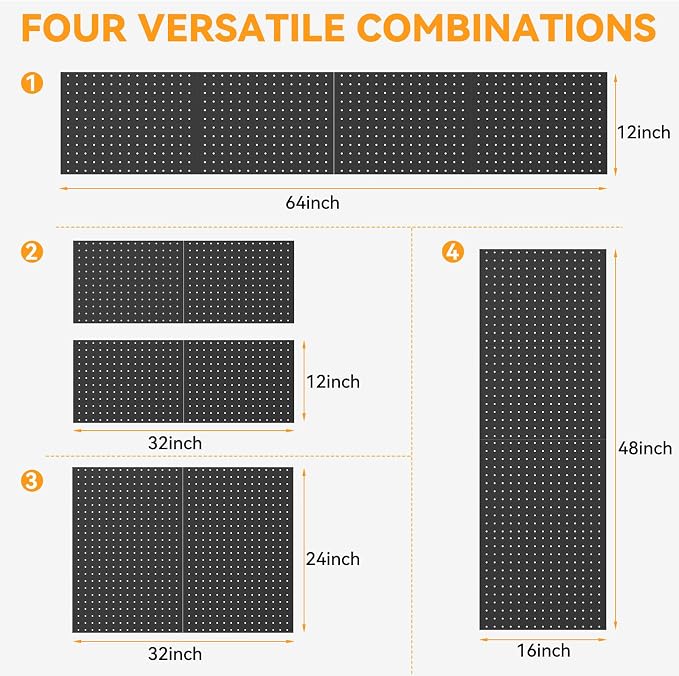 Black Peg Board, 4 Pack Metal Pegboard with Hooks, 71pcs Pegboard Kit, Pegboard Wall Organizer, Heavy Duty Peg Boards for Walls Home Office, Garage Tool Storage, Workbench, Craft Room - Image 7