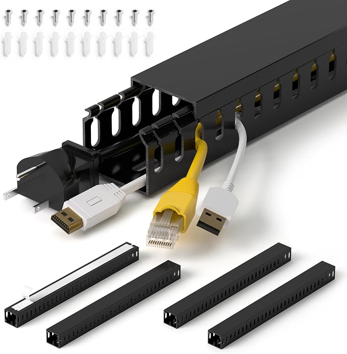 1.4"H x 1.6"W Cable Raceway, 66in Under Desk Wire Management Channel, Black by ZhiYo