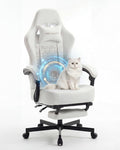 Desk Computer Gaming Chair - Ergonomic Game Office Chair with Extended Footrest and Massage Lumbar Support, Home Gamer Video Game Chairs with Spring Cushion for Adults (Pro White Leather) by KslysutyFurniture