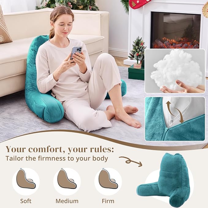 Sasttie Reading Pillow for Bed, Back Pillow for Sitting Up, Teal Blue - Image 3