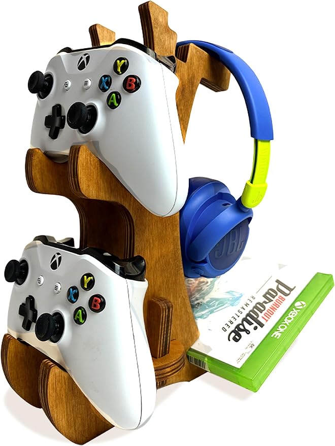 Wooden Controller Stand - Dual Game Controller Holder by ROSTMARYGIFT