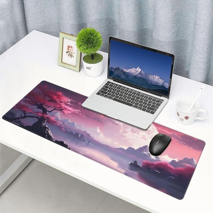 Watercolor Japanese Large Gaming Mouse Pad,Japanese Mouse Pad 31.5 x 11.8 in Mat Desk Pad,Large Desk Mat,Extended Keyboard Mousepad with Non-Slip Base and Stitched Edge for Desk Home Office - Image 6