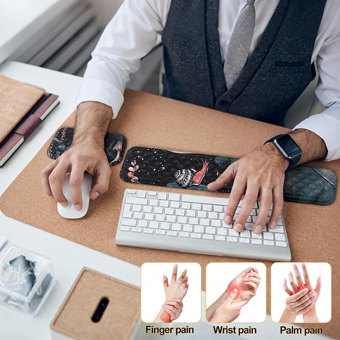 Keyboard Wrist Rest Mouse Wrist Support, Memory Foam Wrist Rest Pad for Computer Laptop, Ergonomic Wrist Cushion Support for Typing Pain Relief, Gaming Home Office, Snail - Image 2