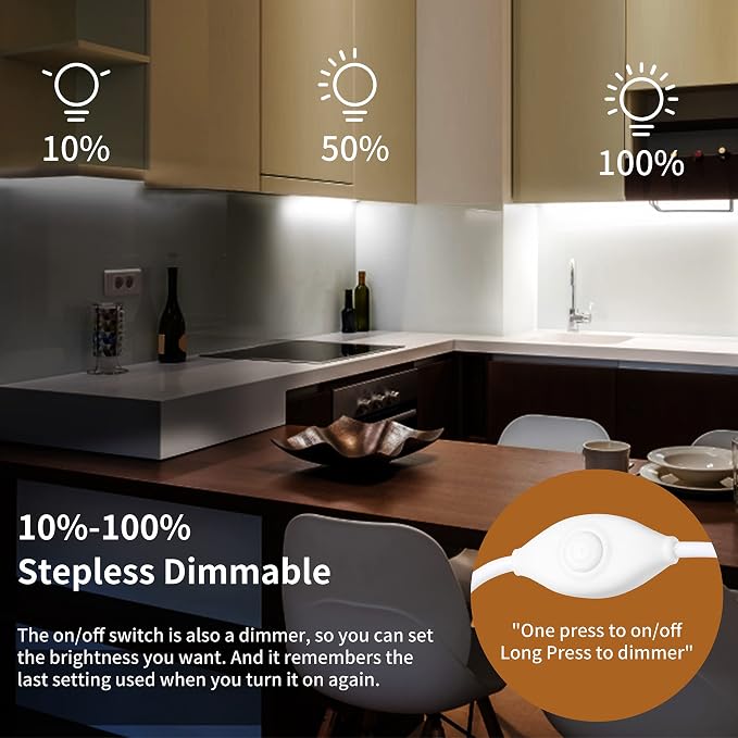 Plug-in Under Cabinet Lighting, 2pcs 12 Inch Dimmable Closet Light, Cold White 6000K Linkable USB LED Light Bar, Memory Function, Under Counter Lights for Kitchen, Desk, Workspace - Image 3
