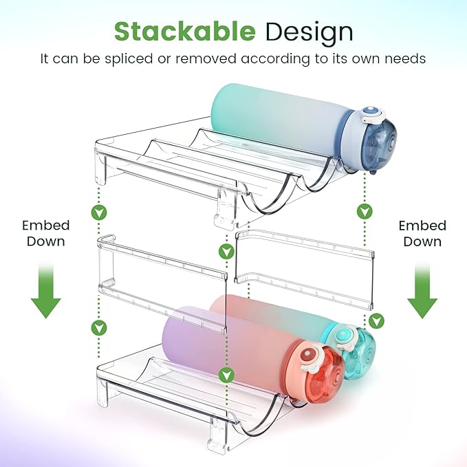 spospo Water Bottle Organizer for Cabinet, Water Bottle Storage Organizer, 2 Packs Water Bottle Storage Rack, Water Bottle Holder for Cabinet, Stackable Water Bottle Storage Rack - Image 2